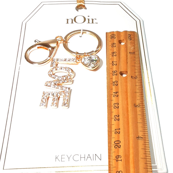 NWT Noir Crystal Love Heart Gold Tone Bag Charm Clip Keyring Keychain New - Picture 2 of 6